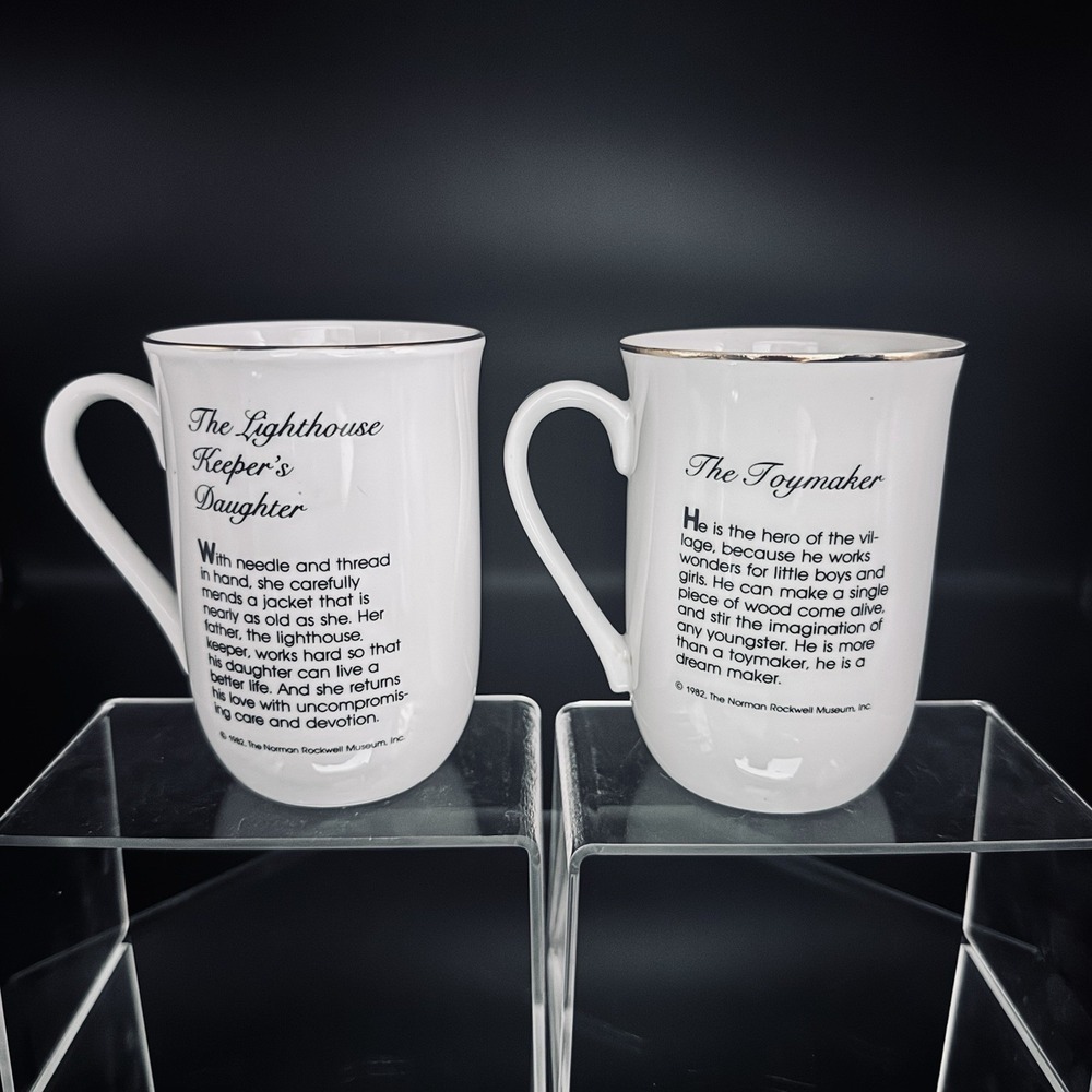 (2) Vintage Norman Rockwell Museum‎ Collectible Coffee Mugs Cups Gold Trim - Picture 3 of 8